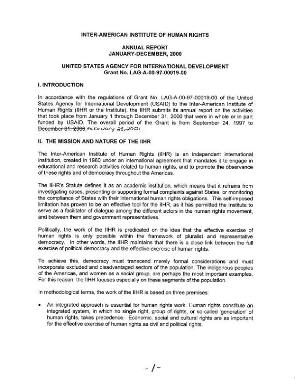 Inter-American Institute of Human Rights : annual report, January-December, 2000