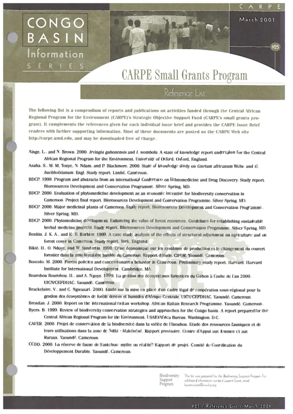 CARPE small grants program : reference list
