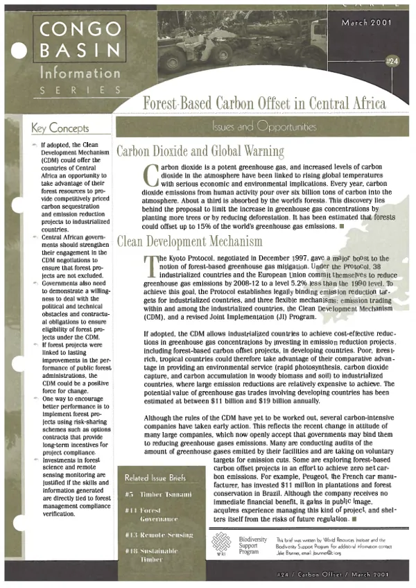 Forest-based carbon offset in Central Africa : issues and opportunities