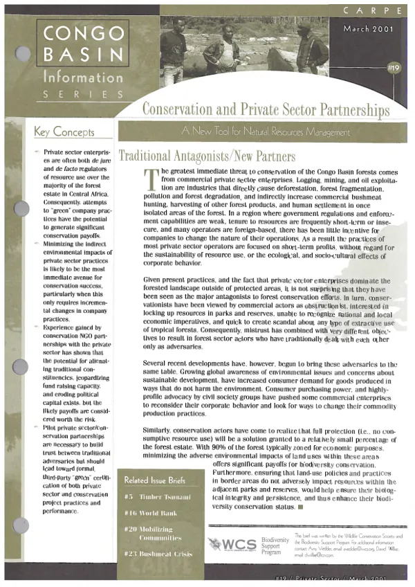 Conservation and private sector partnerships : a new tool for natural resources management