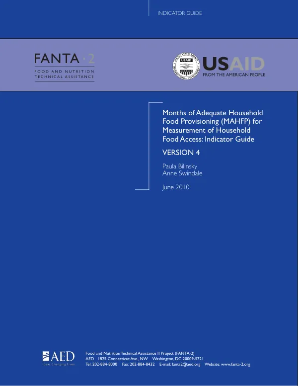 Months of adequate household food provisioning (MAHFP) for measurement of household food access : indicator guide