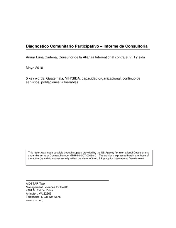 Diagnostico comunitario participativo : informe de consultoria
