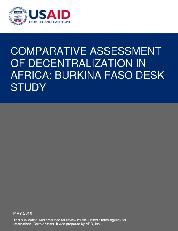Comparative assessment of decentralization in Africa : Burkina Faso desk study