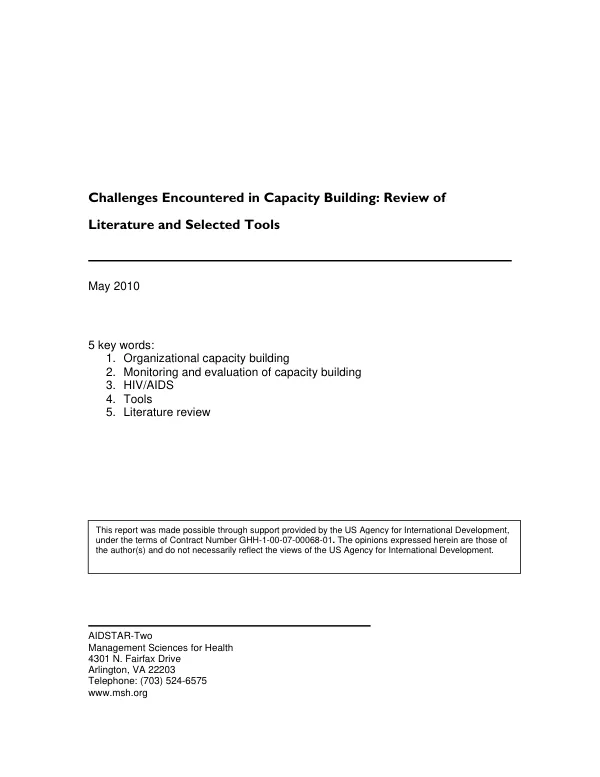 Challenges encourntered in capacity building : review of literature and selected tools