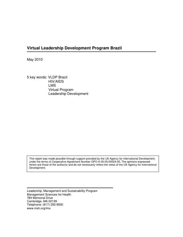 Final report : VLDP for organizations working in HIV/AIDS in Brazil