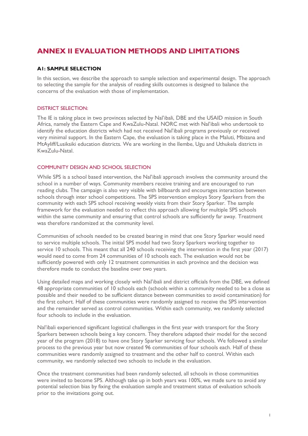[USAID reading and access story powered school program impact evaluation : endline report] : annex II evaluation methods and limitations