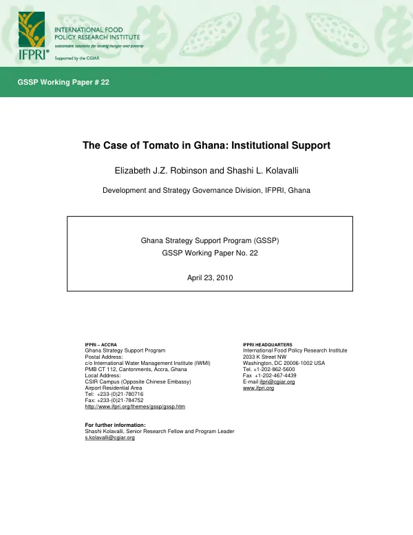 The case of tomato in Ghana : institutional support