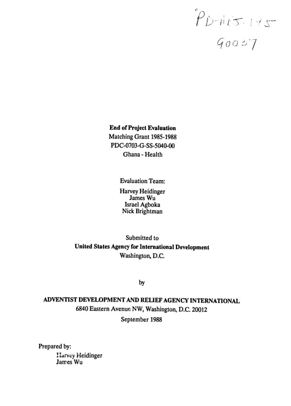 End of project evaluation : matching grant 1985-1988 -- PDC-0703-G-SS-5040-00 : Ghana - health
