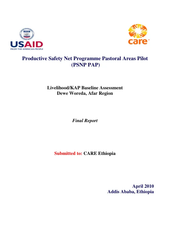 Livelihood/KAP baseline assessment : Dewe Woreda, Afar region -- final report