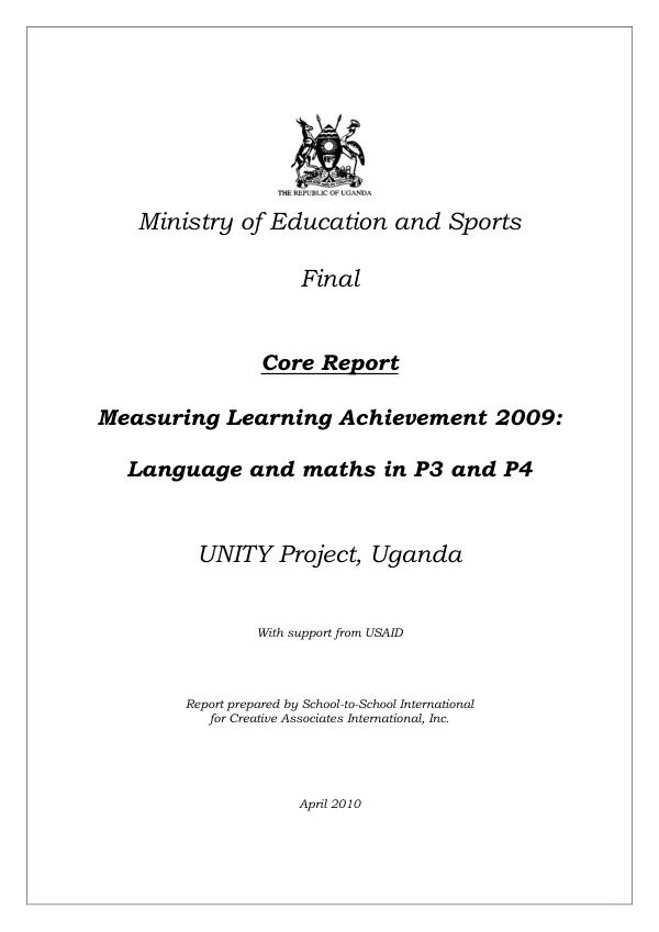 Core report : measuring learning achievement 2009 : language and maths in P3 and P4