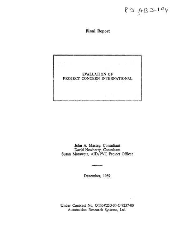 Final report : evaluation of Project Concern International