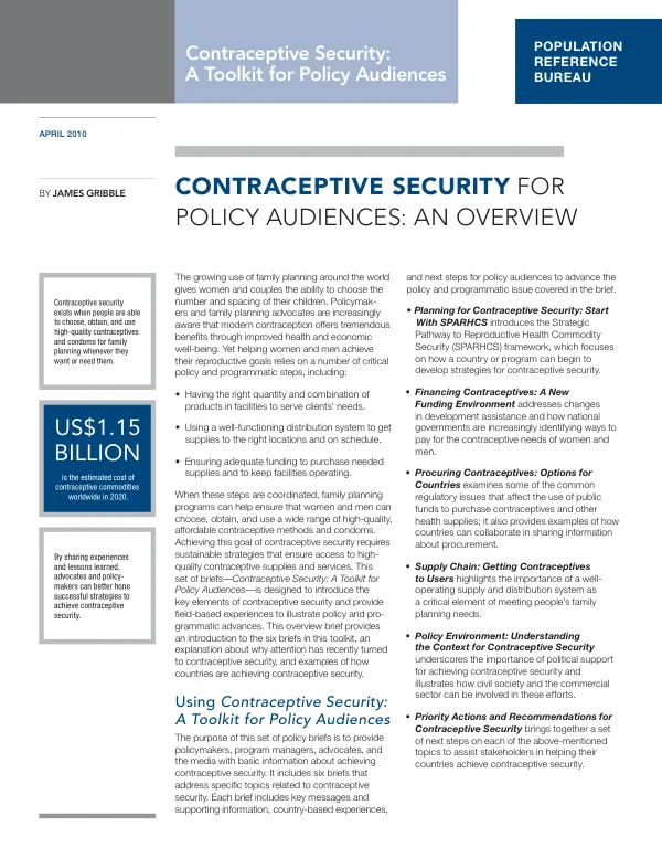 Contraceptive security for policy audiences : an overview