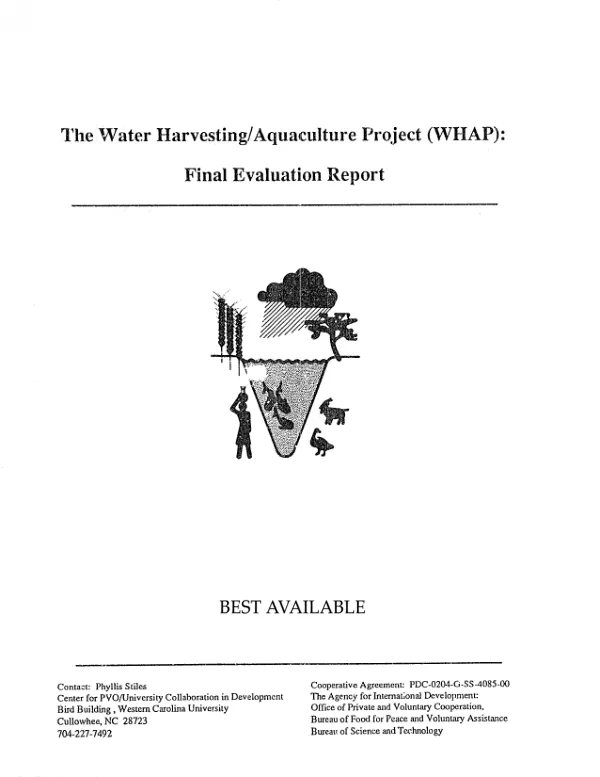 Water harvesting/aquaculture project (WHAP) : final evaluation report