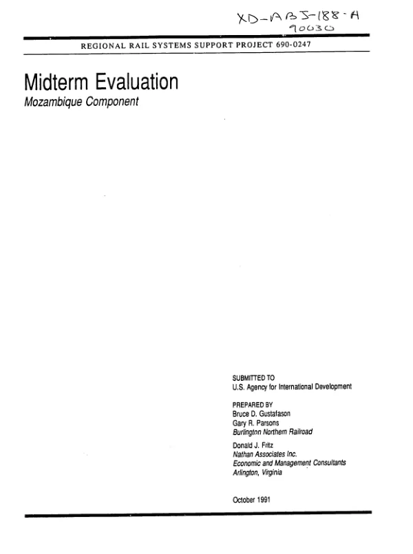 Regional rail systems support project 690-0247 : midterm evaluation -- Mozambique component