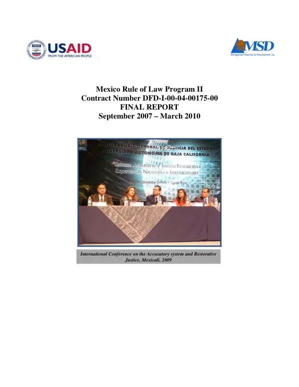 Mexico rule of law program II : contract number DFD-I-00-04-00174-00 -- final report, September 2007-March 2010