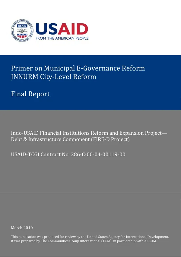 Primer on municipal E-governance reform : JNNURM City-level reform -- final report