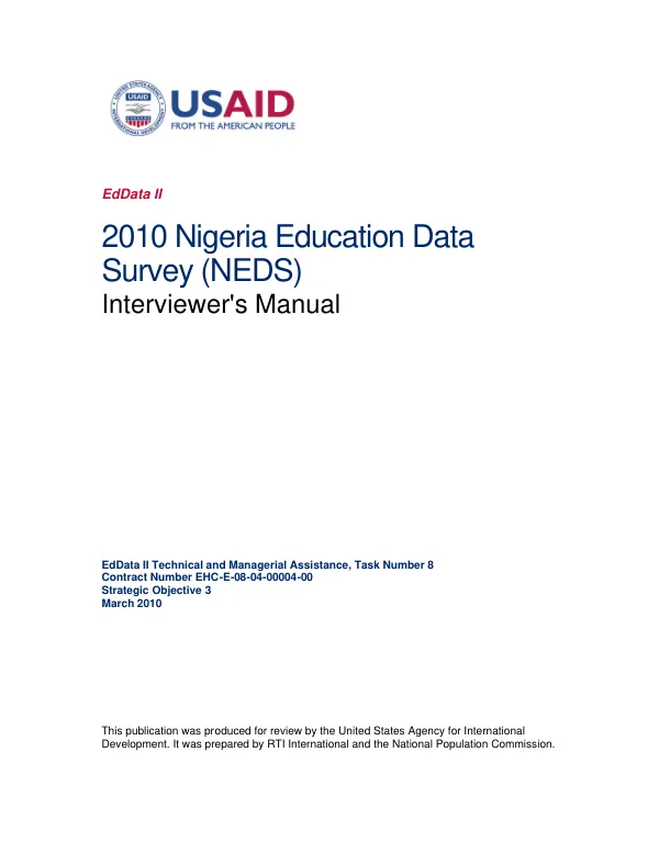 2010 Nigeria education data survey (NEDS) : interviewers manual