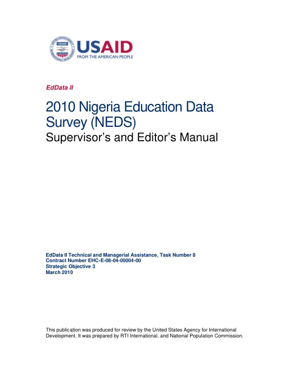 2010 Nigeria education data survey (NEDS) : supervisor"s and editor"s manual