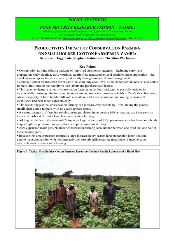 Productivity impact of conservation farming on smallholder cotton farmers in Zambia