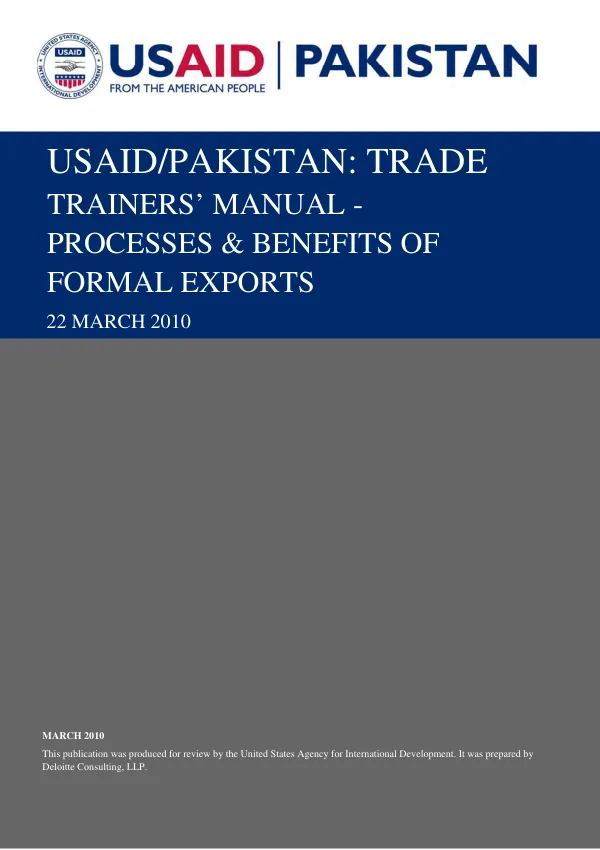 Trainers" manual : processes & benefits of formal exports