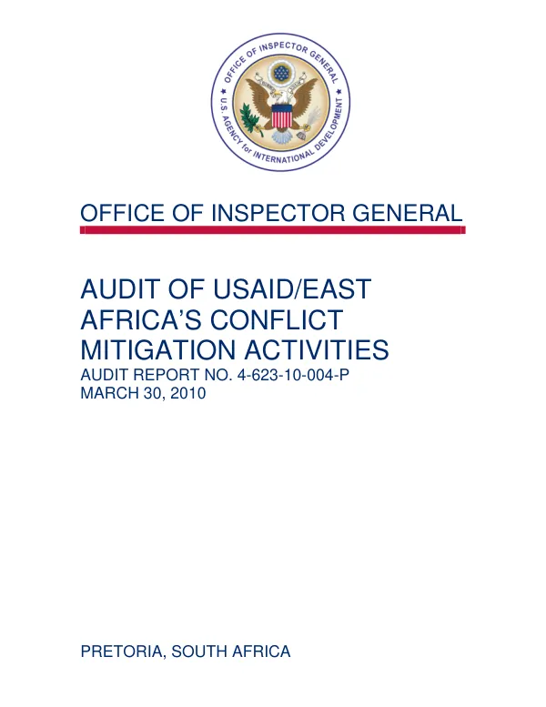 Audit of USAID/East Africa"s conflict mitigation activities