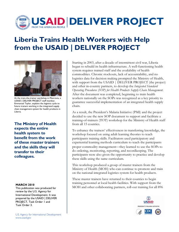 Liberia : trains health workers with help workers with help from the USAID | Deliver project