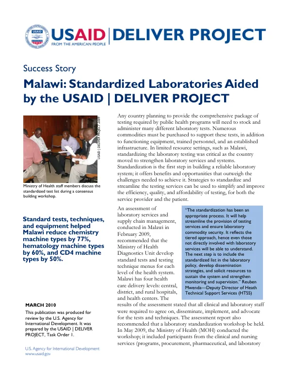 Success story : Malawi -- standardized laboratories aided by the USAID | Deliver project