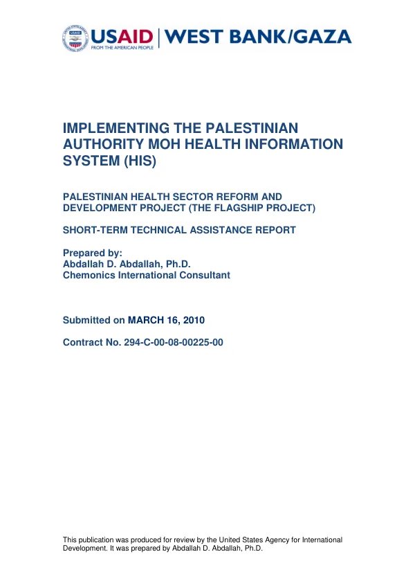 Implementing the Palestinian authority MOH heatlh information system (HIS)