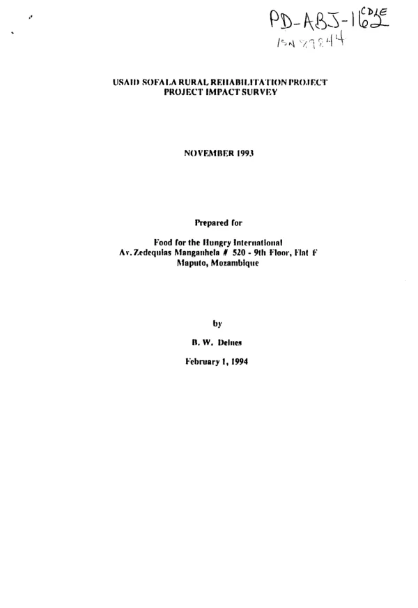 USAID Sofala rural rehabilitation project : project impact survey -- November 1993