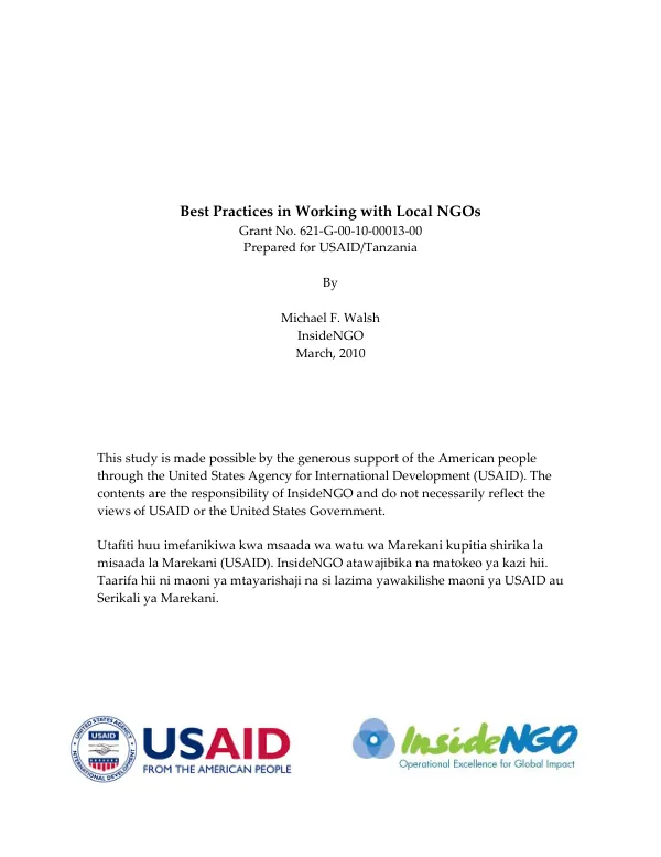 Best practices in working with local NGOs