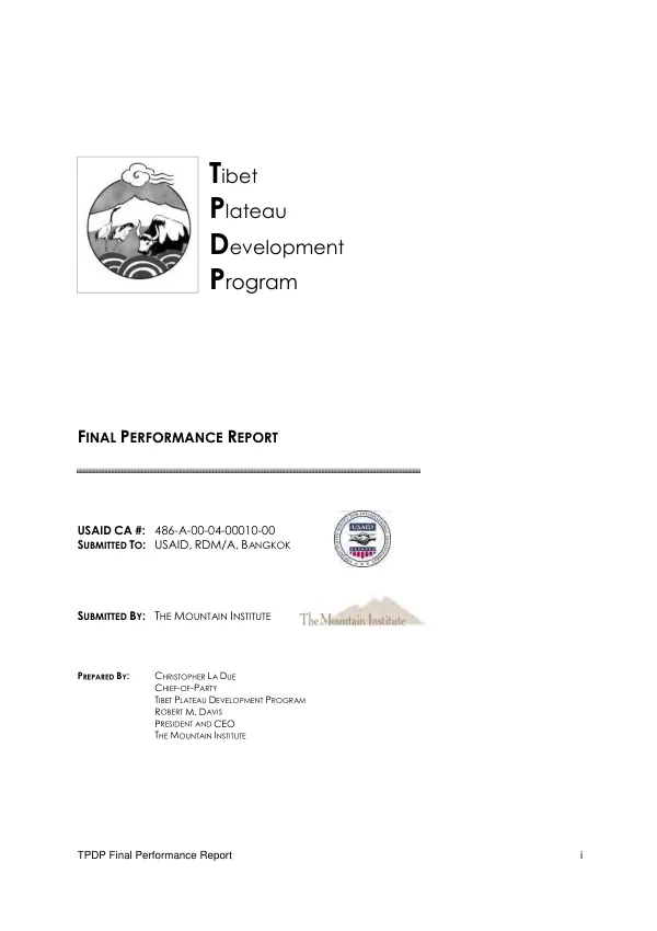 Tibet plateau development program : final performance report