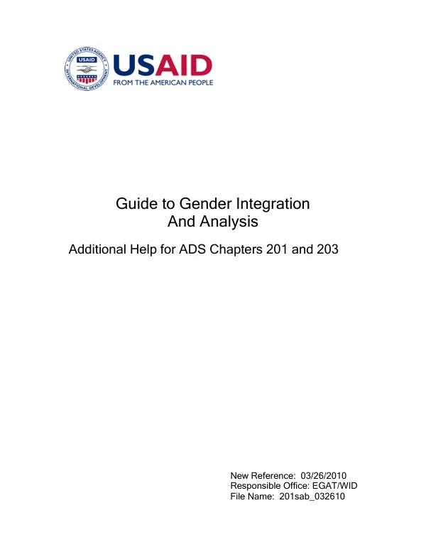 Guide to gender integration and analysis : additional help for ADS chapters 201 and 203