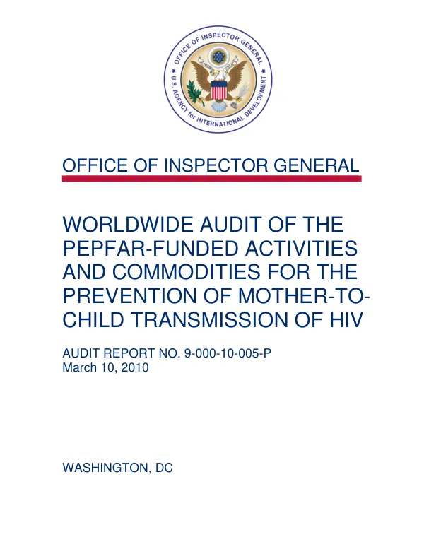 Worldwide audit of the PEPFAR-funded activities and commodities for the prevention of mother-to-child transmission of HIV