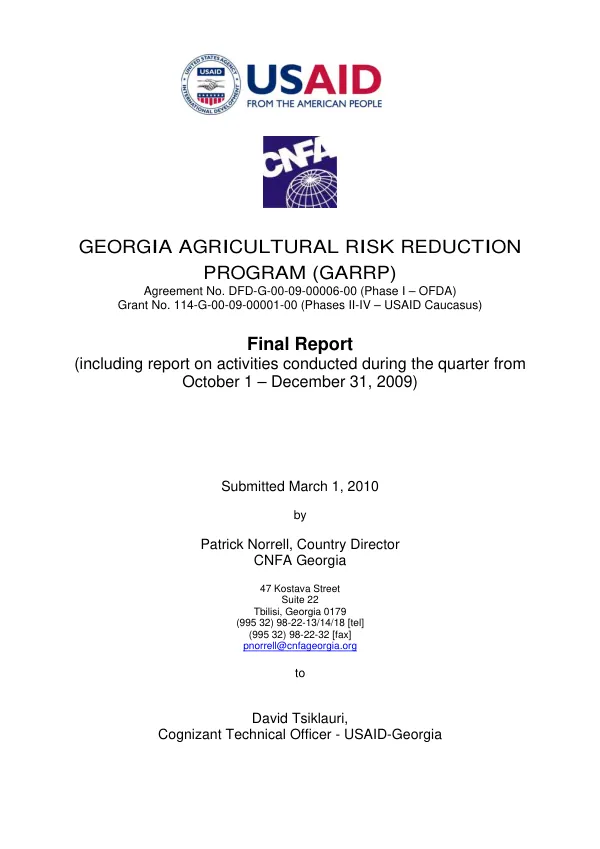 Georgia agricultural risk reduction program (GARRP) : final report