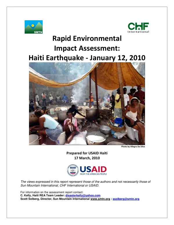 Rapid environmental impact assessment : Haiti earthquake - January 12, 2010