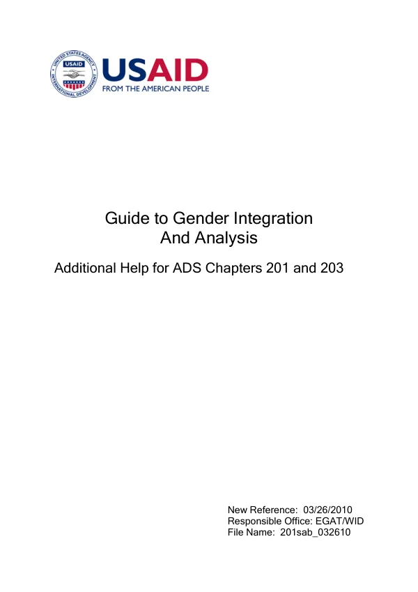 Guide to gender integration and analysis : additional help for ADS chapters 201 and 203