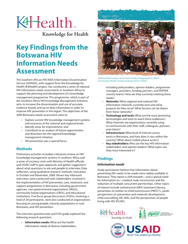 Key findings from the Botswana HIV information needs assessment
