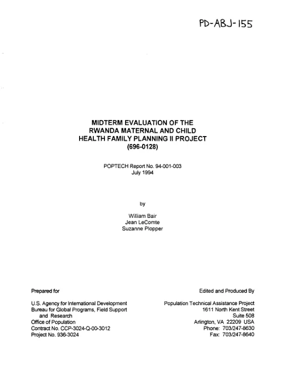 Midterm evaluation of the Rwanda maternal and child health family planning II project (696-0128)