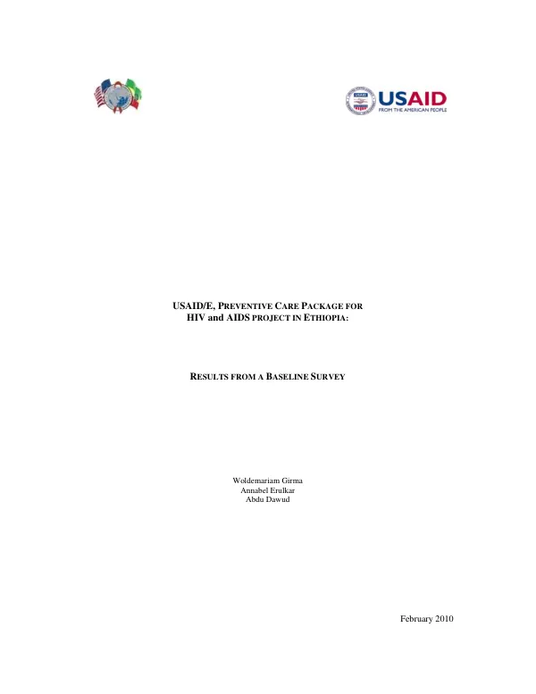 USAID/E, preventive care package for HIV and AIDS project in Ethiopia : results from a baseline survey