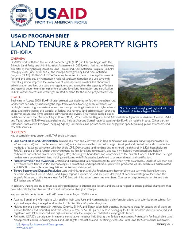 Land tenure & property rights : Ethiopia