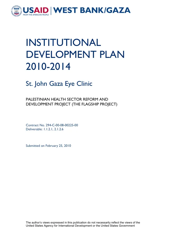 Institutional development plan 2010-2014 : St, John Gaza Eye Clinic