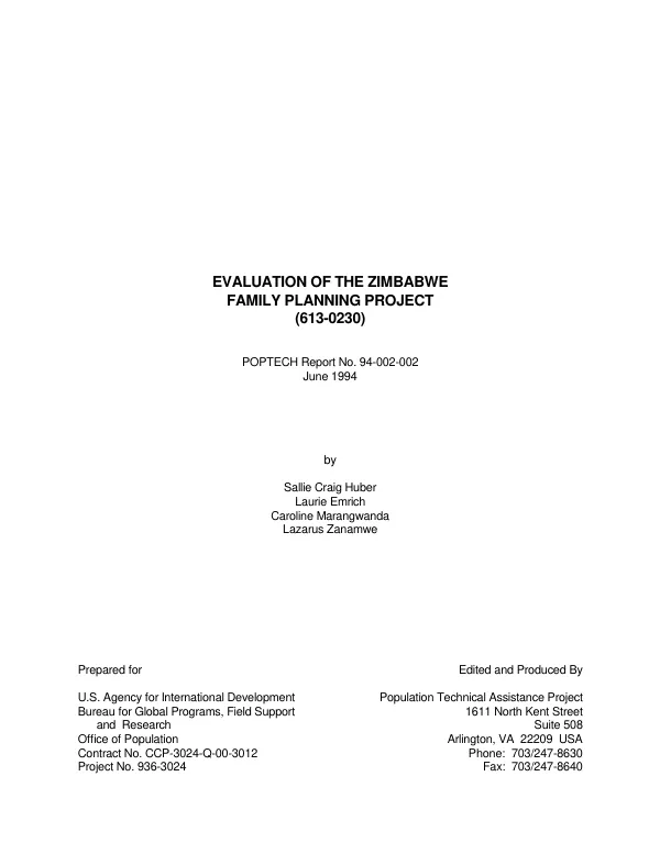 Evaluation of the Zimbabwe family planning project (613-0230)