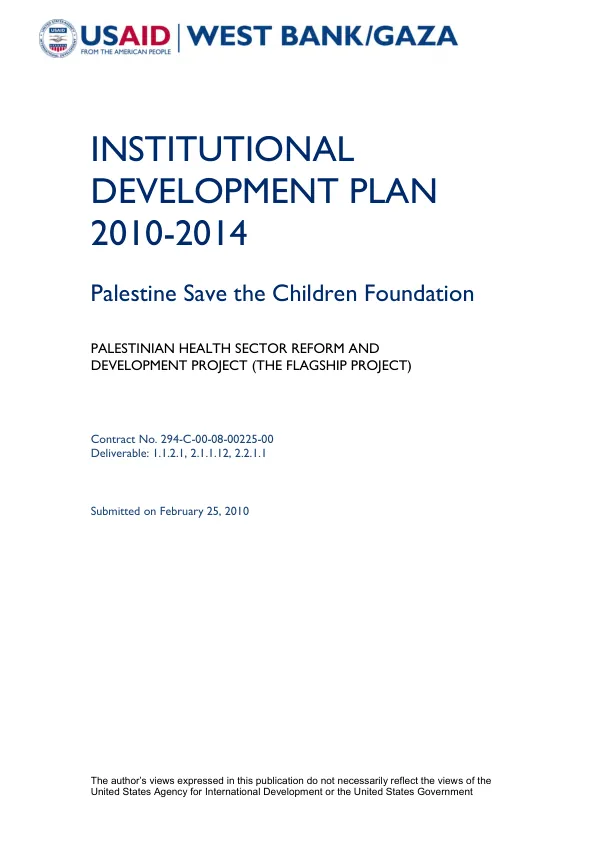 Institutional development plan 2010-2014 : Palestine Save the Children Foundation