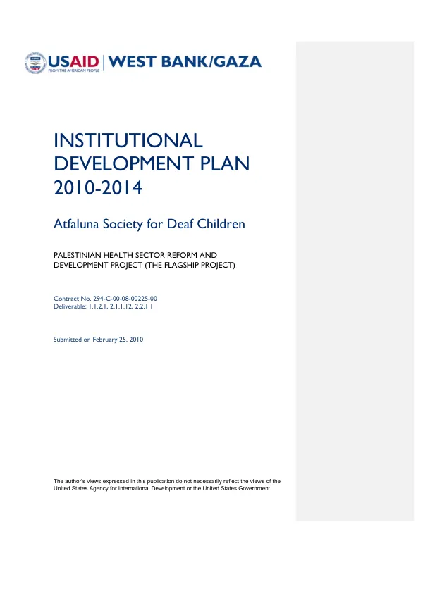Institutional development plan 2010-2014 : Atfaluna Society for Deaf Children