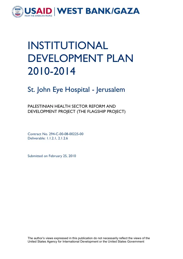 Institutional development plan 2010-2014 : St. John Eye Hospital - Jerusalem