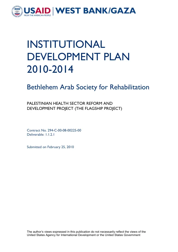 Institutional development plan 2010-2014 : Bethlehem Arab Society for Rehabilitation