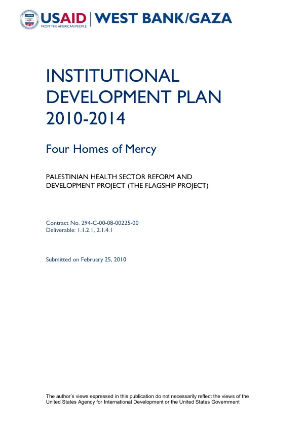 Institutional development plan 2010-2014 : Four Homes of Mercy