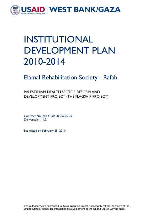 Institutional development plan 2010-2014 : Elamal Rehabilitation Society - Rahah