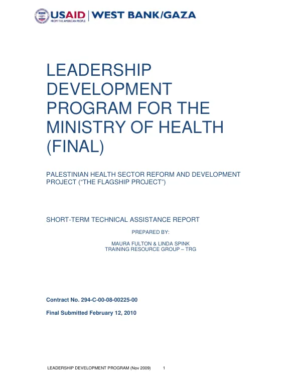 Leadership development program for the Ministry of Health (final) : short-term technical assistance report