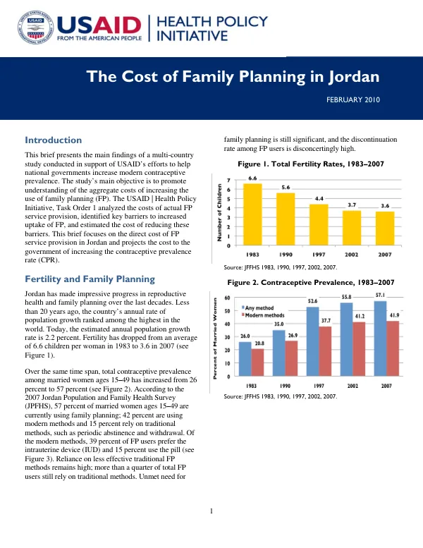 The cost of family planning in Jordan